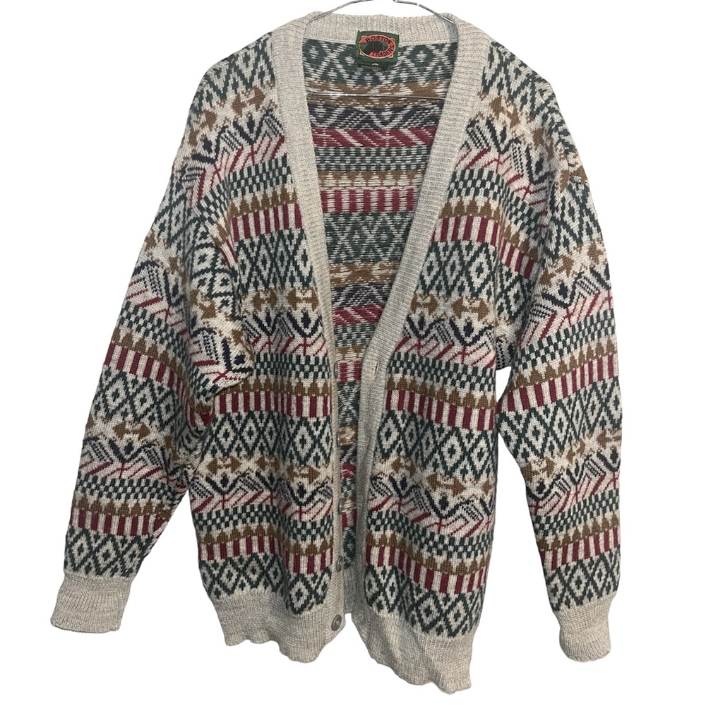 Vintage Boston Traders Cardigan Pure Wool Button Up Thick Knit Sweater